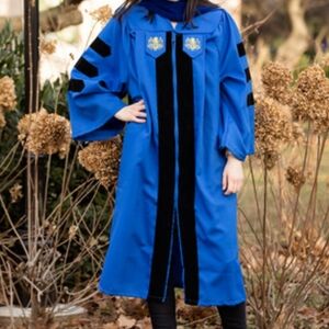 Blue Academic Graduation Gown with Black Accents